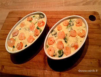 Recette Gratin de St Jacques, crevettes et brocolis 