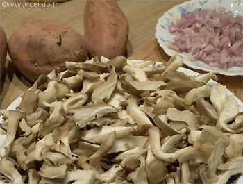Recette Sauté de pleurotes aux échalotes et patates douces 