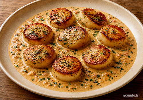 Recette Noix de Saint-Jacques snackées en sauce crémeuse au paprika 