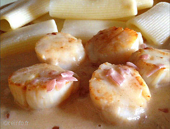 Recette Coquilles Saint Jacques à la crème et copeaux de jambon 