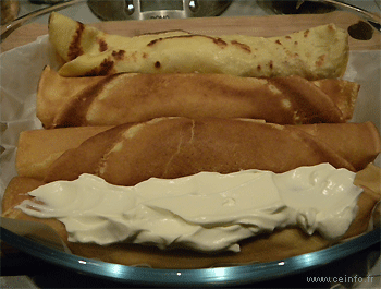 Recette Crêpes roulées au jambon, farce champignons oignons échalotes 