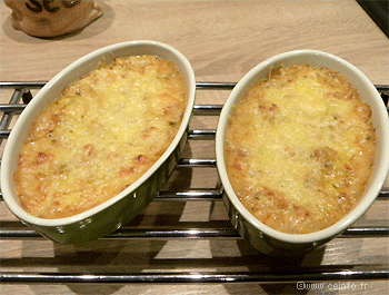 Recette Cassolette de queues de crevettes en gratin béchamel sauce tomate 