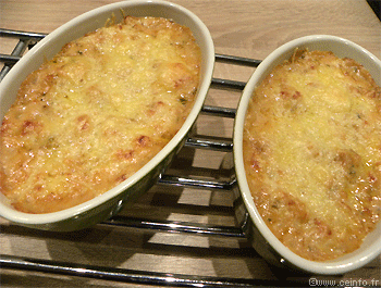 Recette Cassolette de queues de crevettes en gratin béchamel sauce tomate 