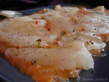 Recette Carpaccio de noix de Saint-jacques et saumon frais 