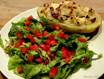 Recette Salade romaine, poivron et sa pomme de terre farcie aux gésiers 