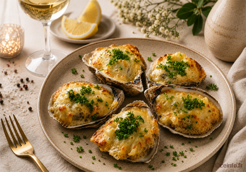 Huîtres gratinées au champagne Recette Huîtres gratinées au champagne