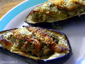 Recette Aubergines farcies - Bœuf, porc, échalotes et sauce soja 