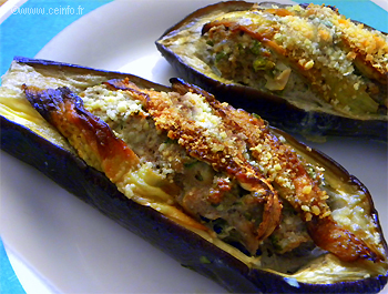 Recette Aubergines farcies - Bœuf, porc, échalotes et sauce soja 