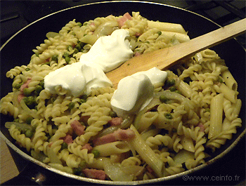 Recette Pâtes aux petits pois et lardons à la crème 