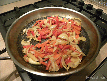 Recette Gratin de spaghettis champignons, lardons, oignons, poivrons 