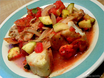 Recette Filet de cabillaud aux tomates et courgettes 