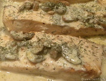 Recette Pavé de saumon à la crème et ses champignons 