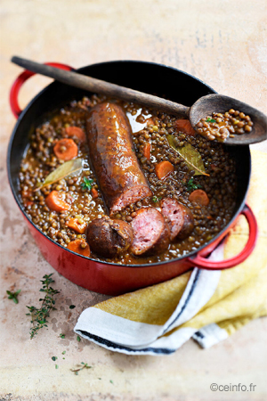 Lentilles aux saucisses fumées Recette Lentilles aux saucisses fumées