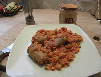 Recette Saucisse de Toulouse sur son riz à la tomate 