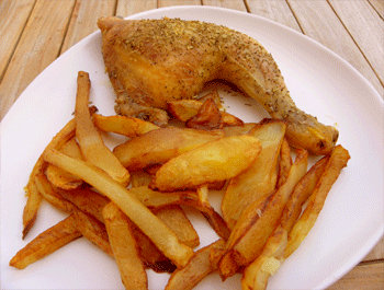 Recette Cuisses de poulet au four et frites maison 